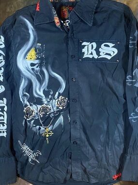 Rebel spirit Black Graphic Skull & Roses Button-Up Shirt